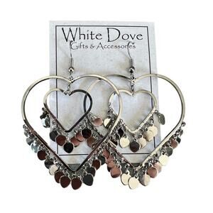Silver heart dangle earrings trendy NWT